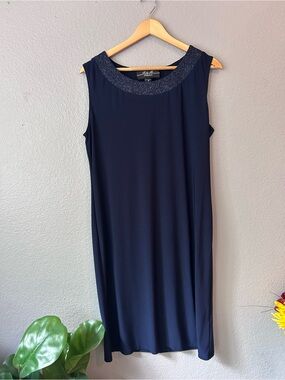 Vintage Sleeveless Embellished Neck Midi Dress in Navy Size 12